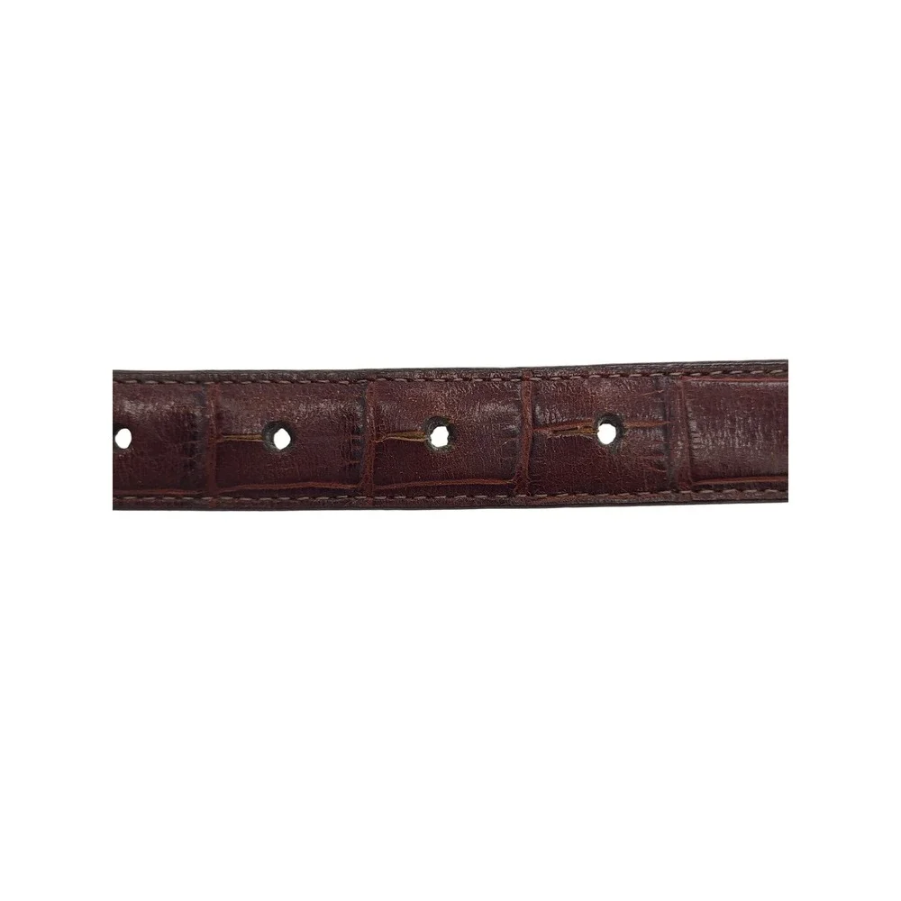 VTG Brighton Brown Leather Belt Silver Heart Buckle Croc Embossed Small 28